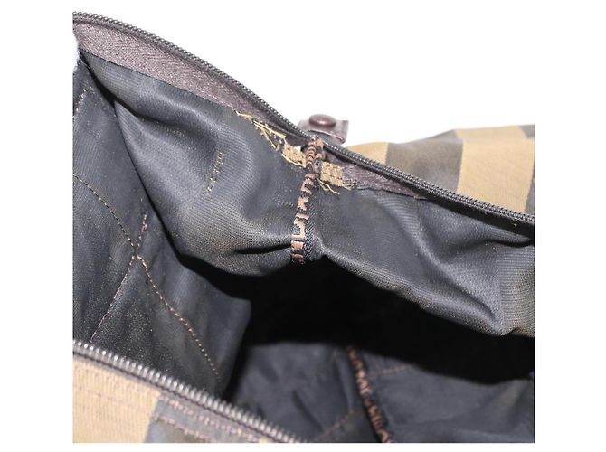 Pequin Borsa a mano in tela Pecan FENDI in nylon nero e marrone Auth bs30795 - vista 19