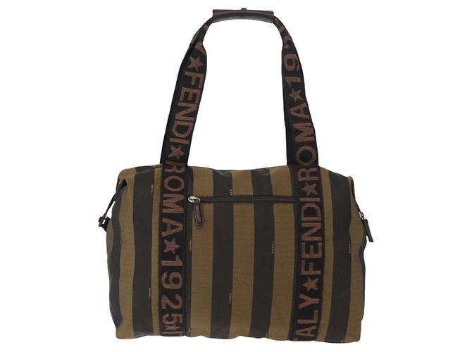 Pequin Borsa a mano in tela Pecan FENDI in nylon nero e marrone Auth bs30795 - vista 2