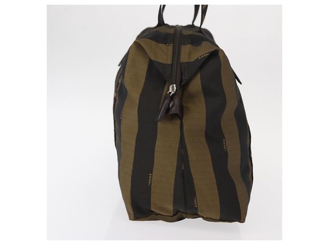 Pequin Borsa a mano in tela Pecan FENDI in nylon nero e marrone Auth bs30795 - vista 4