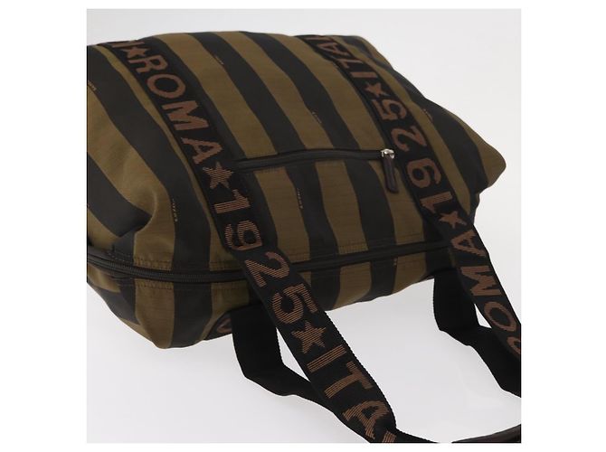 Pequin Borsa a mano in tela Pecan FENDI in nylon nero e marrone Auth bs30795 - vista 6