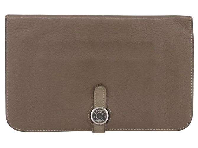 Hermès HERMES Dogon Duo GM Geldbörse Leder Grau Auth BA8060 Braun - Ansicht 13