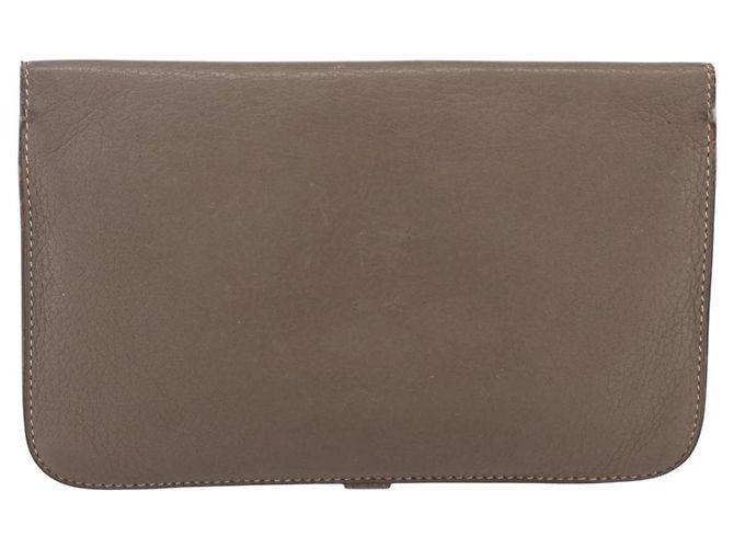 Hermès HERMES Dogon Duo GM Geldbörse Leder Grau Auth BA8060 Braun - Ansicht 2