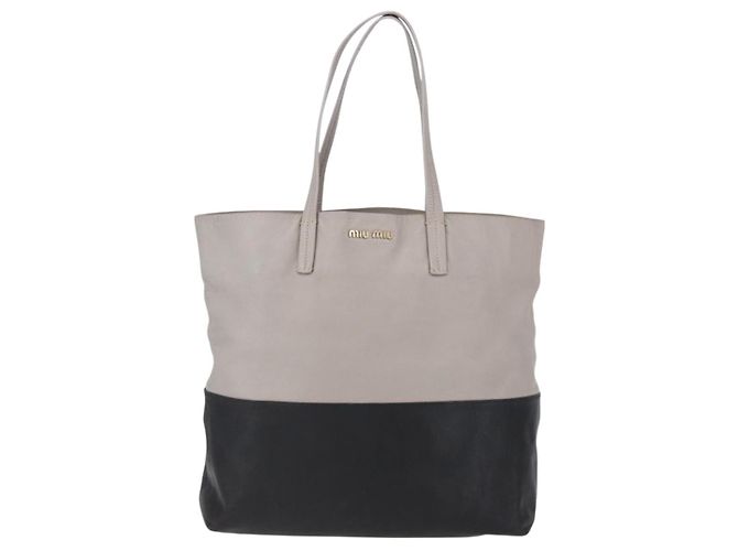 Borsa Tote Miu Miu in pelle nera e grigia Auth BA8020 Marrone Nero - vista 13