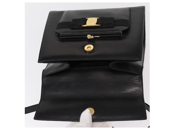 Borsa a mano Vala in pelle 2 in 1 nera e oro Auth BA7663 di Salvatore Ferragamo Nero D'oro - vista 10