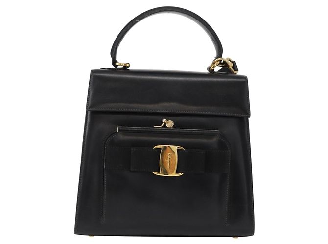 Borsa a mano Vala in pelle 2 in 1 nera e oro Auth BA7663 di Salvatore Ferragamo Nero D'oro - vista 13