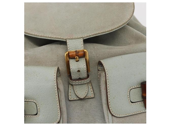 Bamboo Zaino in Bambù GUCCI Camoscio Blu Chiaro Oro 003 2058 0016 Auth 151681 D'oro - vista 18