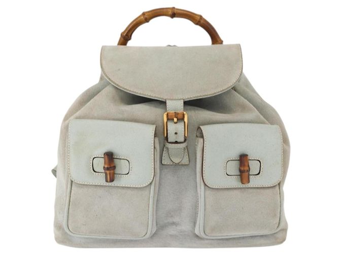 Bamboo Zaino in Bambù GUCCI Camoscio Blu Chiaro Oro 003 2058 0016 Auth 151681 D'oro - vista 2