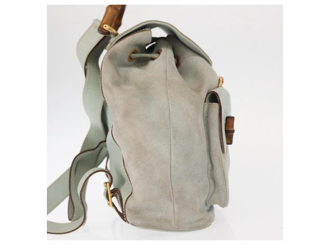 Bamboo Zaino in Bambù GUCCI Camoscio Blu Chiaro Oro 003 2058 0016 Auth 151681 D'oro - vista 5