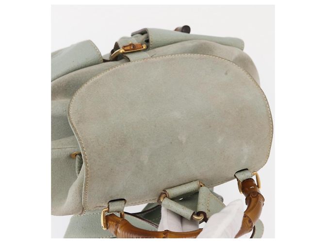 Bamboo Zaino in Bambù GUCCI Camoscio Blu Chiaro Oro 003 2058 0016 Auth 151681 D'oro - vista 6