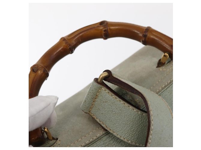 Bamboo Zaino in Bambù GUCCI Camoscio Blu Chiaro Oro 003 2058 0016 Auth 151681 D'oro - vista 9