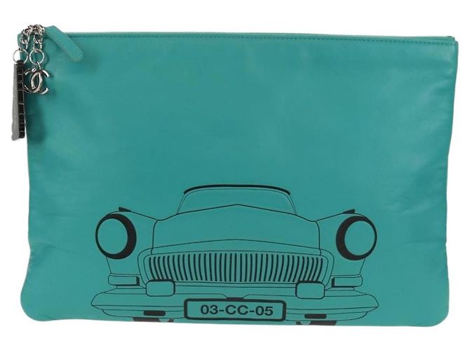 CHANEL Clutch aus Lammleder Smaragdgrün CC Auth 154047V - Ansicht 2