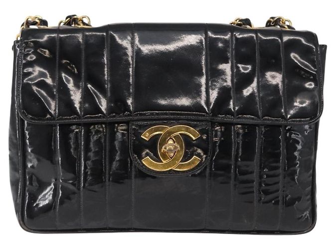 CHANEL Mademoiselle Borsa a Spalla con Catena Smalto Nero Oro CC Auth ka422 - vista 2