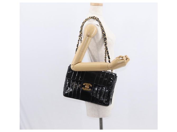 CHANEL Mademoiselle Borsa a Spalla con Catena Smalto Nero Oro CC Auth ka422 - vista 24
