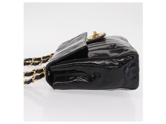 CHANEL Mademoiselle Borsa a Spalla con Catena Smalto Nero Oro CC Auth ka422 - vista 6