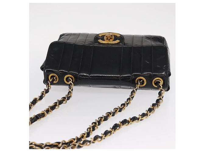 CHANEL Mademoiselle Borsa a Spalla con Catena Smalto Nero Oro CC Auth ka422 - vista 7