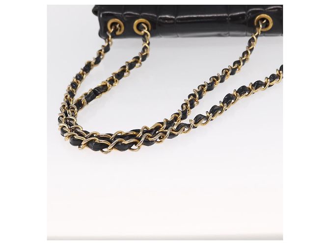 CHANEL Mademoiselle Borsa a Spalla con Catena Smalto Nero Oro CC Auth ka422 - vista 8
