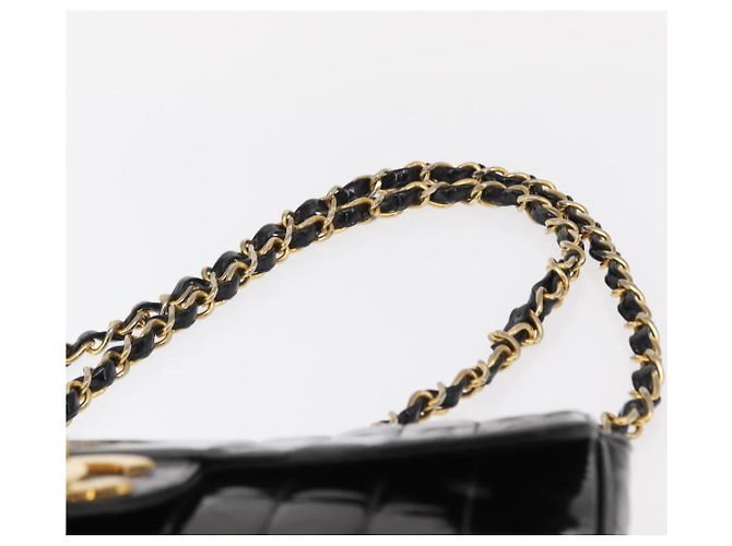 CHANEL Mademoiselle Borsa a Spalla con Catena Smalto Nero Oro CC Auth ka422 - vista 9