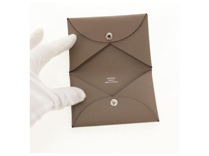 Hermès Monedero Calvi HERMES Cuero Beige Plata Auth BA8243M - vista 12
