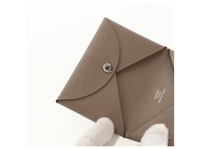 Hermès Monedero Calvi HERMES Cuero Beige Plata Auth BA8243M - vista 14