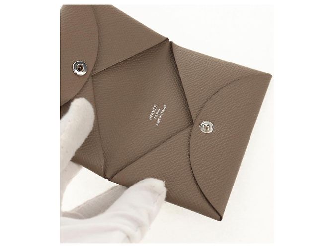 Hermès Monedero Calvi HERMES Cuero Beige Plata Auth BA8243M - vista 15