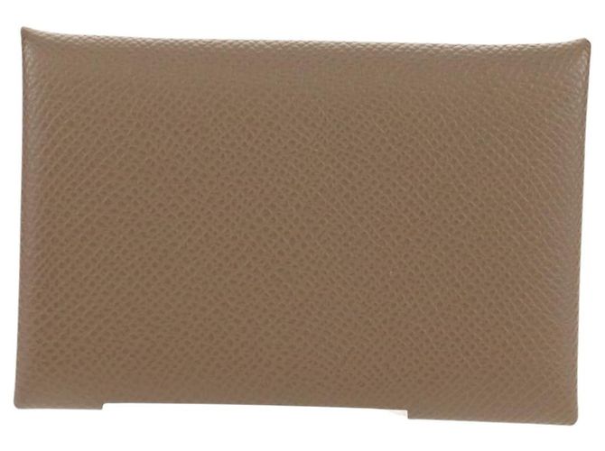 Hermès Monedero Calvi HERMES Cuero Beige Plata Auth BA8243M - vista 2