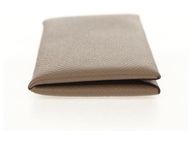 Hermès Monedero Calvi HERMES Cuero Beige Plata Auth BA8243M - vista 4