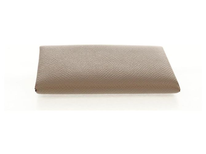 Hermès Monedero Calvi HERMES Cuero Beige Plata Auth BA8243M - vista 6