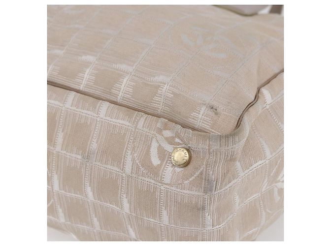 CHANEL Nuova Borsa Tote da Viaggio Nylon Beige Oro CC Auth mr1575 D'oro - vista 10