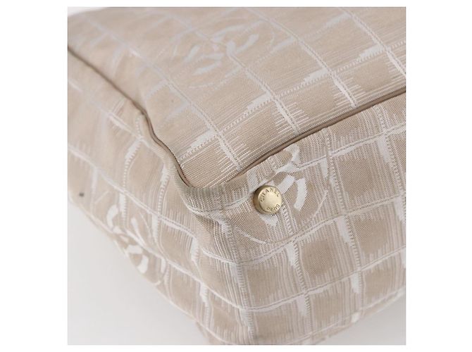 CHANEL Nuova Borsa Tote da Viaggio Nylon Beige Oro CC Auth mr1575 D'oro - vista 13