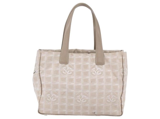 CHANEL Nuova Borsa Tote da Viaggio Nylon Beige Oro CC Auth mr1575 D'oro - vista 3