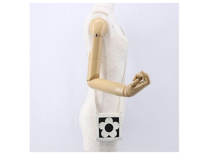 Céline Pochette a spalla CELINE Flower in pelle bianca e argento Auth 154908 Bianco - vista 19