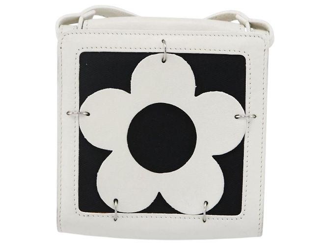 Céline Pochette a spalla CELINE Flower in pelle bianca e argento Auth 154908 Bianco - vista 2