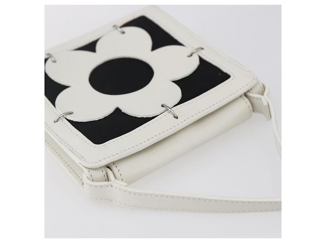 Céline Pochette a spalla CELINE Flower in pelle bianca e argento Auth 154908 Bianco - vista 6