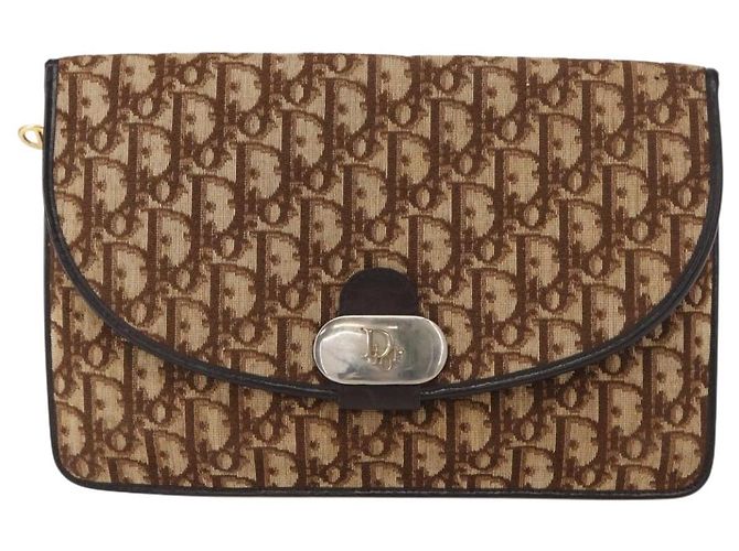 Borsa a Spalla in Tela Trotter Christian Dior Marrone Auth 155074 - vista 2