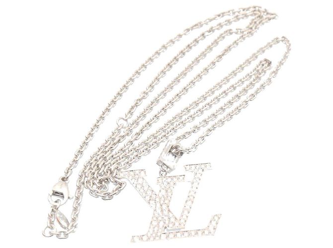 LOUIS VUITTON Pendente LV XL Collana Oro Bianco Diamante Q93821 Auth 27695SM - vista 4