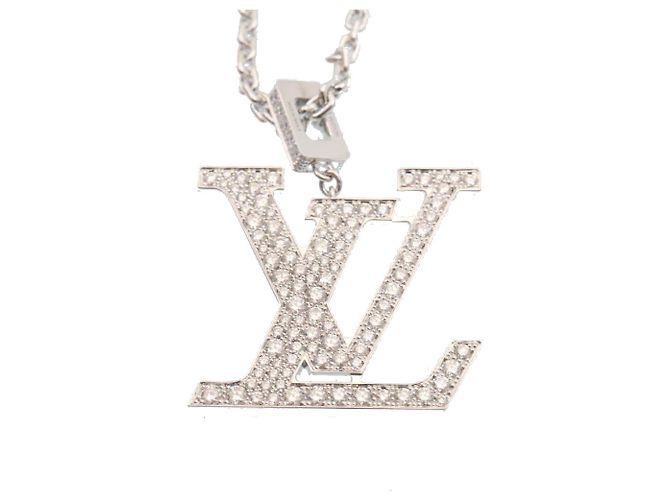 LOUIS VUITTON Pendente LV XL Collana Oro Bianco Diamante Q93821 Auth 27695SM - vista 5
