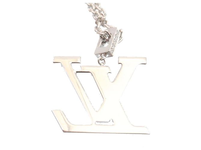 LOUIS VUITTON Pendente LV XL Collana Oro Bianco Diamante Q93821 Auth 27695SM - vista 6