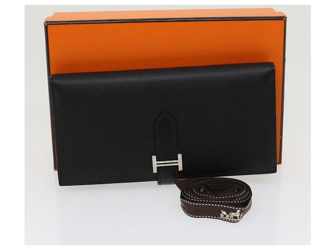 Hermès HERMES Langer Geldbeutel Bean soufflé Silbermetall Schwarz Auth 30947SM - Ansicht 12