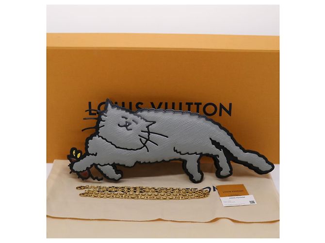 LOUIS VUITTON Catgram Pochette Borsa a Spalla Full Cat Grigia M53165 LV Auth 47438SM Marrone Nero Rosa - vista 12
