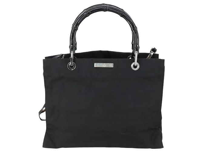 Bamboo Borsa Tote in Canvas GG Gucci Nylon 2way Nera Argento 002 1016 Auth BA8455 Nero - vista 13