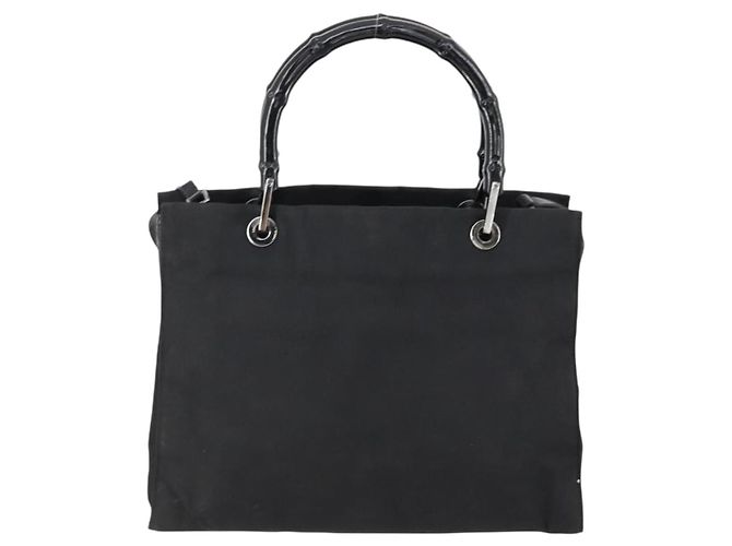 Bamboo Borsa Tote in Canvas GG Gucci Nylon 2way Nera Argento 002 1016 Auth BA8455 Nero - vista 2