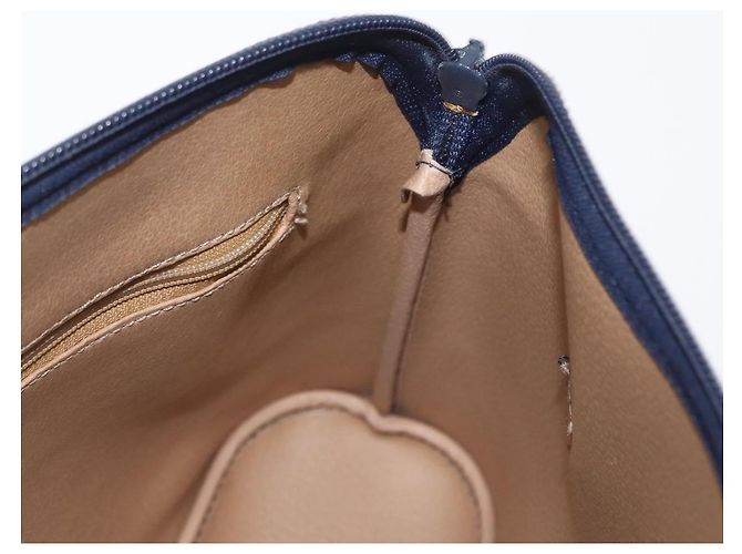 Borsa a mano Christian Dior in pelle blu navy oro Auth 151674 D'oro - vista 18