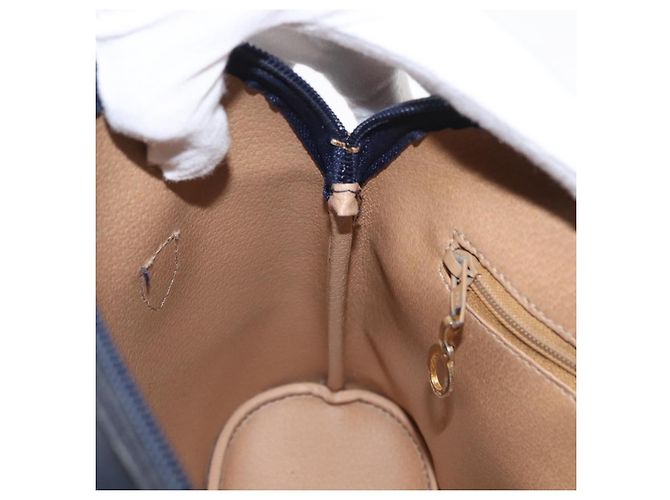 Borsa a mano Christian Dior in pelle blu navy oro Auth 151674 D'oro - vista 19