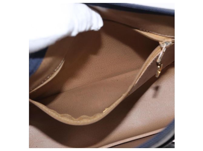 Borsa a mano Christian Dior in pelle blu navy oro Auth 151674 D'oro - vista 21