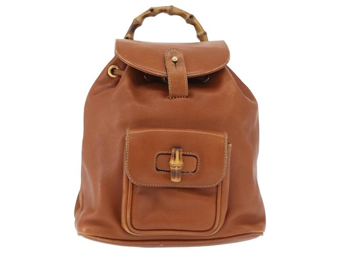 Zaino in pelle Gucci Bamboo marrone oro Auth 154653 D'oro - vista 13