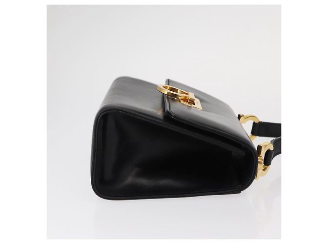 Borsa a Spalla Gancini in Pelle Nera e Oro Salvatore Ferragamo Auth bs31444 Nero D'oro - vista 3
