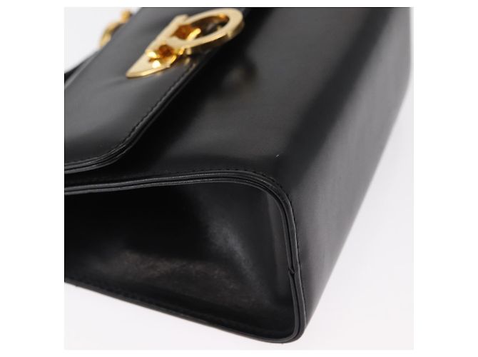 Borsa a Spalla Gancini in Pelle Nera e Oro Salvatore Ferragamo Auth bs31444 Nero D'oro - vista 9