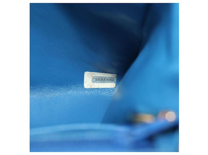 CHANEL Borsa a Spalla Mademoiselle in Tela Blu Oro CC Auth 154058SAV D'oro - vista 10