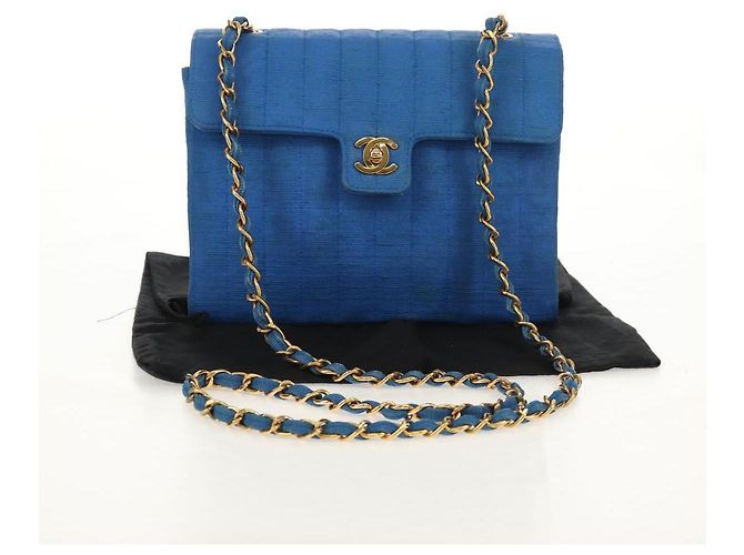 CHANEL Borsa a Spalla Mademoiselle in Tela Blu Oro CC Auth 154058SAV D'oro - vista 12