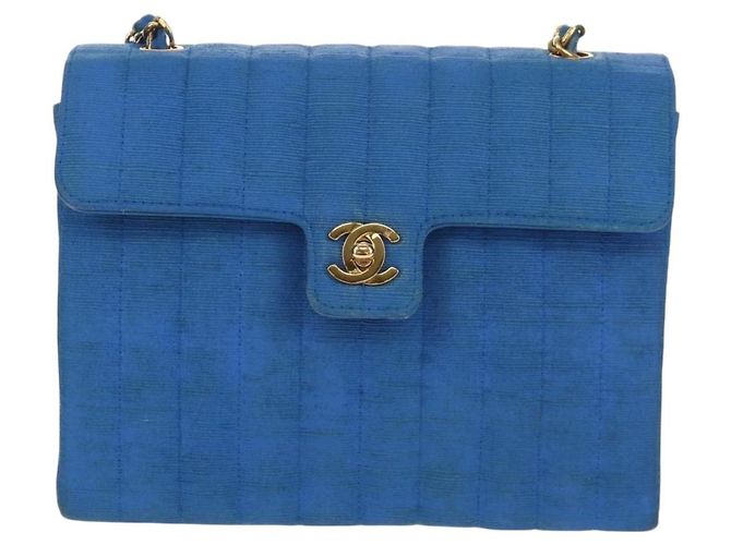 CHANEL Borsa a Spalla Mademoiselle in Tela Blu Oro CC Auth 154058SAV D'oro - vista 13